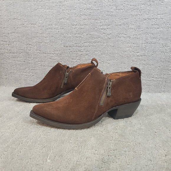 Frye Sacha Moto Shootie Brown Suede Side Zip Bootie Women's Size US 6.5B, 7.5B - Picture 6 of 11